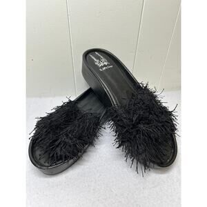 Jeffrey Campbell  LF x JC Limited Edition Fringe Slip On Flat Sandals Black 10